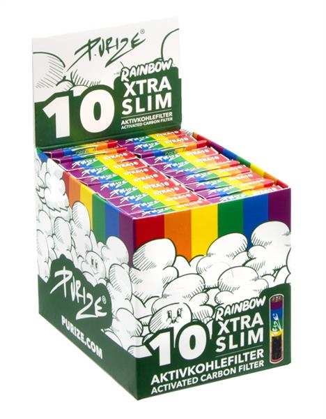 PURIZE® XTRA Slim Size Aktivkohlefilter RAINBOW ø 5,9mm 10er Packung 20er Display